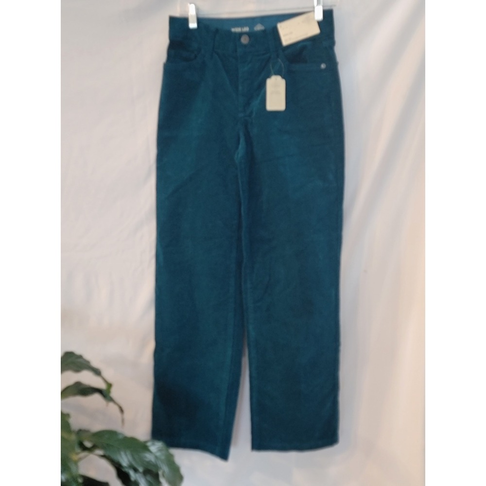 St Johns Bay Teal Blue Corduroy Wide Leg High Rise Pants Womens Size 4 NWT